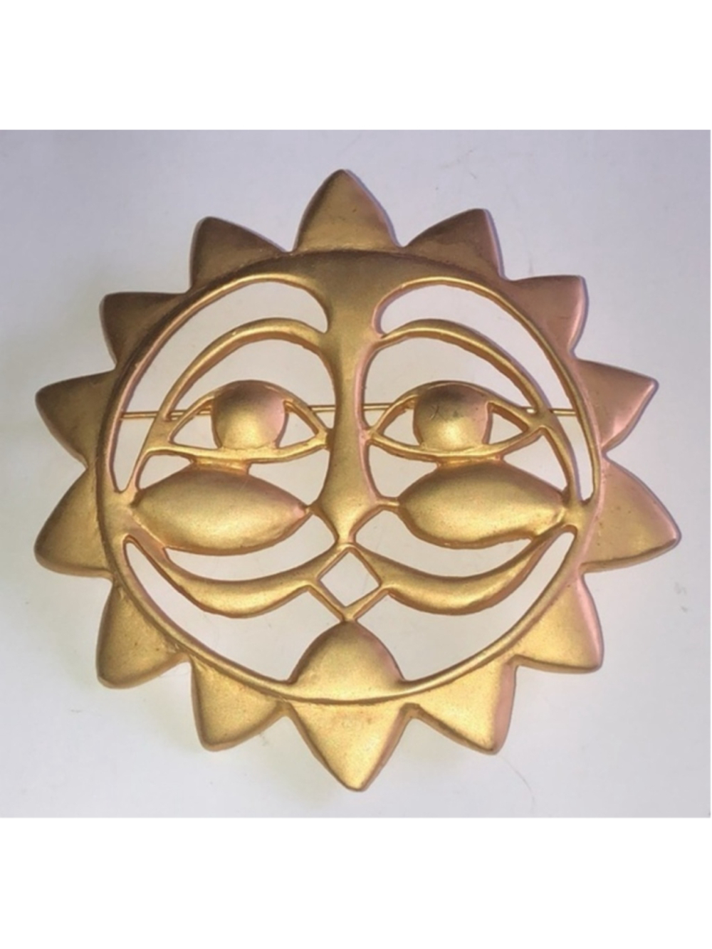 HL Signed HUGE Celestial Sun Satin Soft Gold Tone Vintage Brooch Shoulder Pin